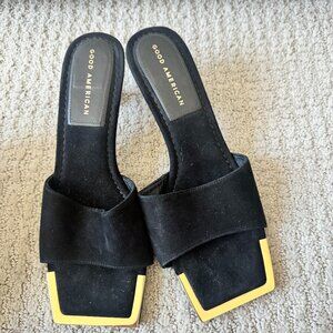 Good American Suede Gold Toe Heels